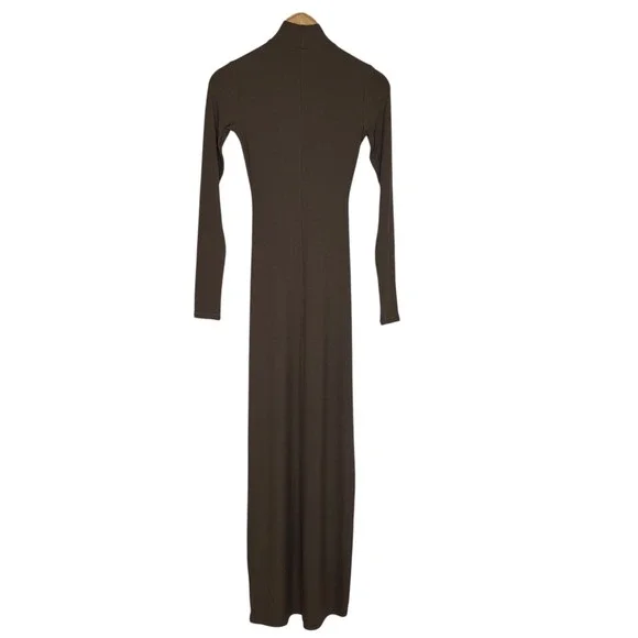 Skims Soft Lounge Amethyst Taupe Ribbed Mock Neck Long Sleeve Maxi Dress SZ S - Picture 3 of 13
